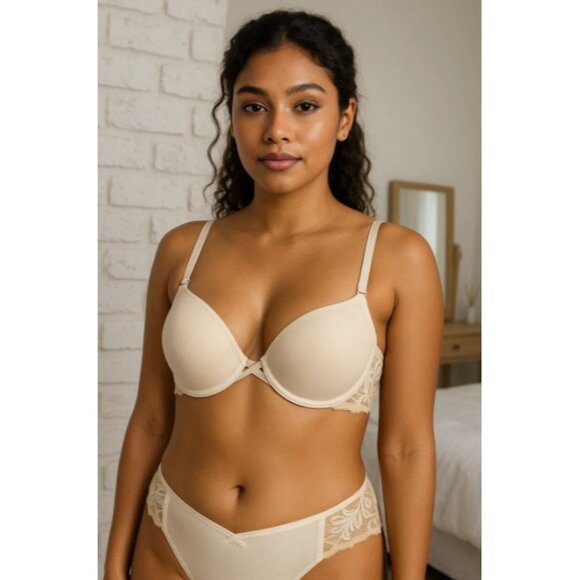 Victorias Secret 34C Ivory Lace Embroidered Underwire Bra Lightly Lined Mesh Cup - Picture 11 of 11